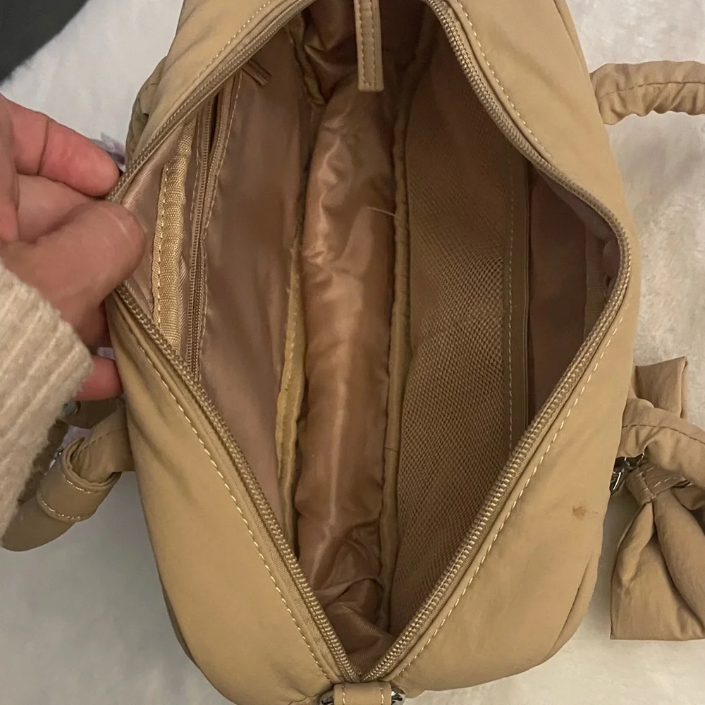 WestBronco- Tan Nylon Quilted Handbag with Bow charm